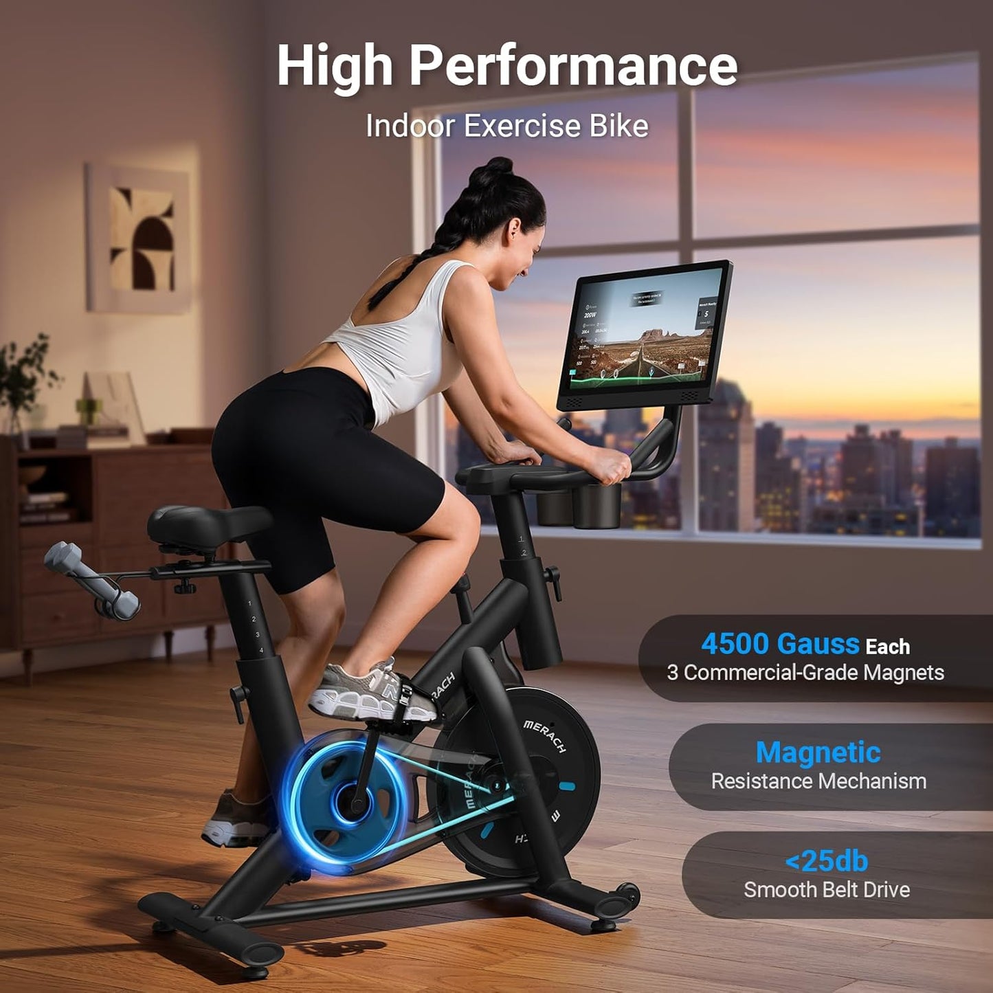 Smart Exercise Bike with Dumbbell Rack & HD Screen