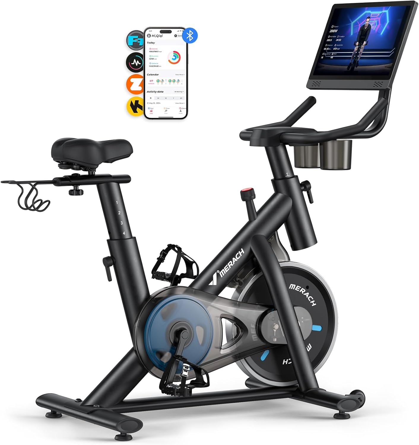 Smart Exercise Bike with Dumbbell Rack & HD Screen