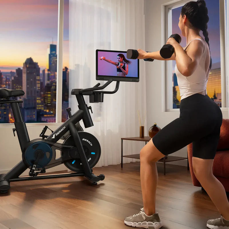 Smart Exercise Bike with Dumbbell Rack & HD Screen